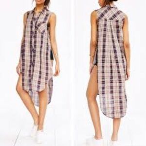BDG Plaid High Low Dress - Purple and Cream